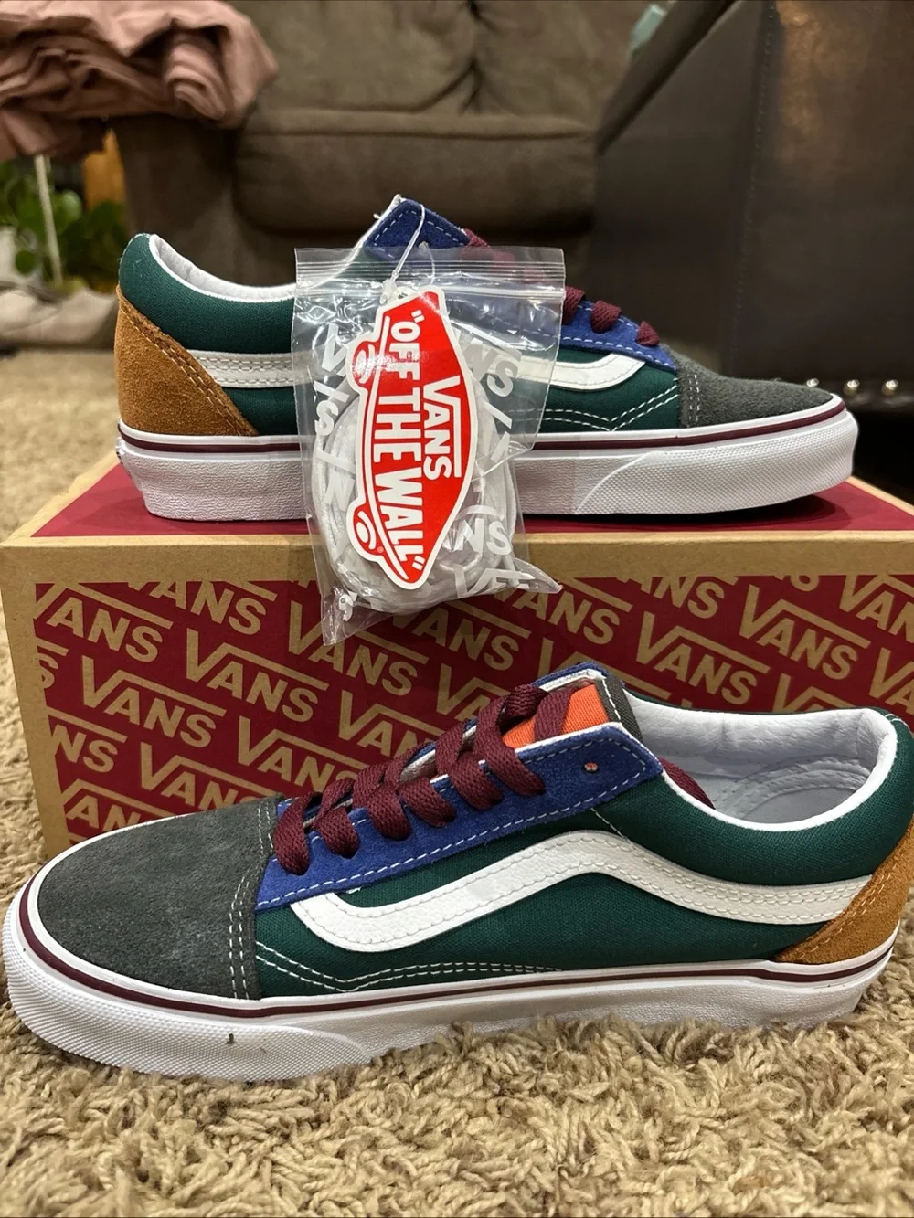 Vans Old Skool Shoes Men Size 5.5 Women 7 Color Mix Suede Canvas New Blue Bottom
